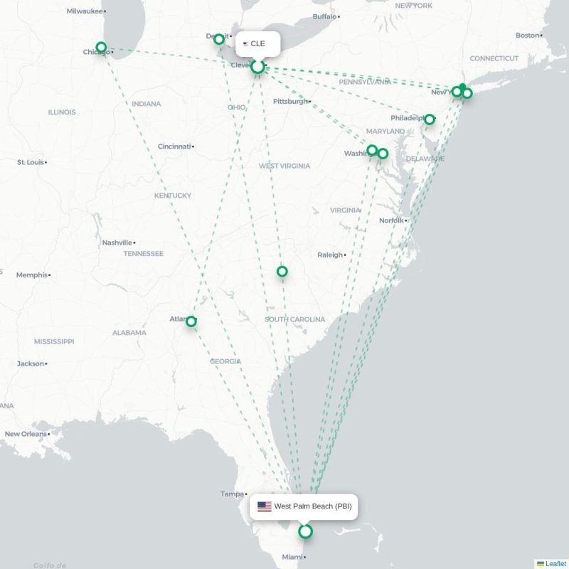 CLE - PBI route map