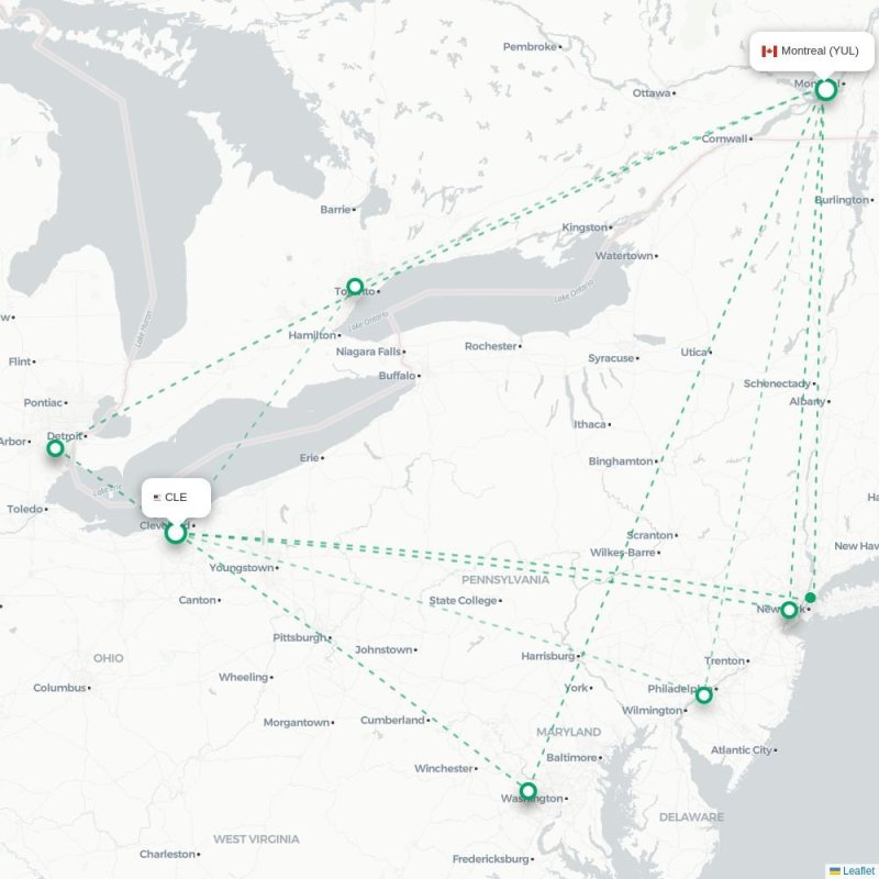 CLE - YUL route map