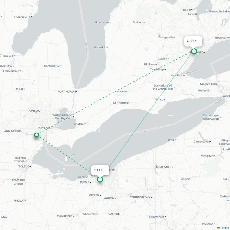 CLE - YYZ route map