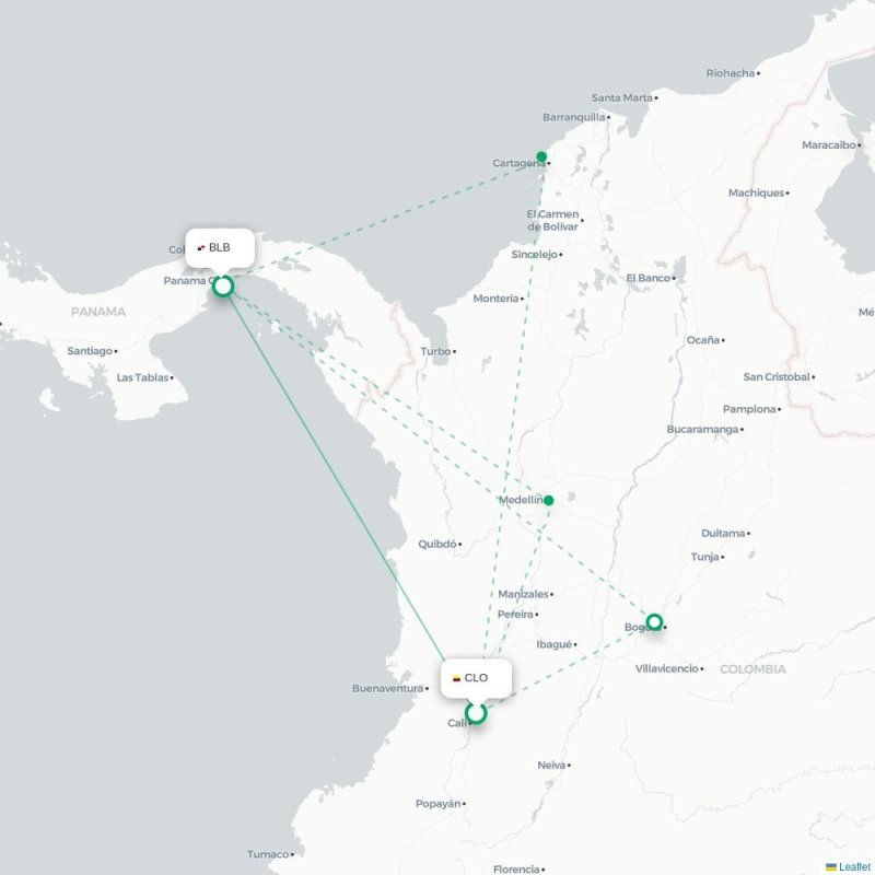 CLO - BLB route map
