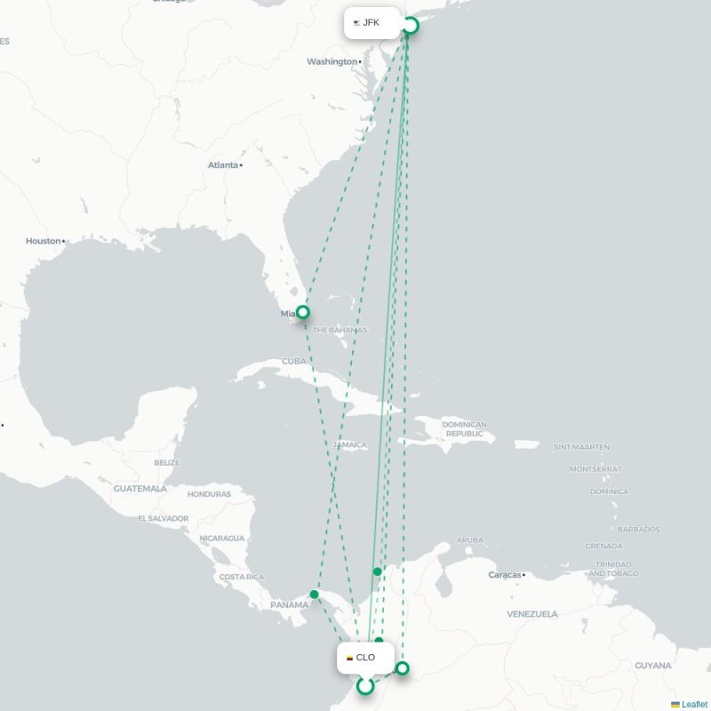 CLO - JFK route map