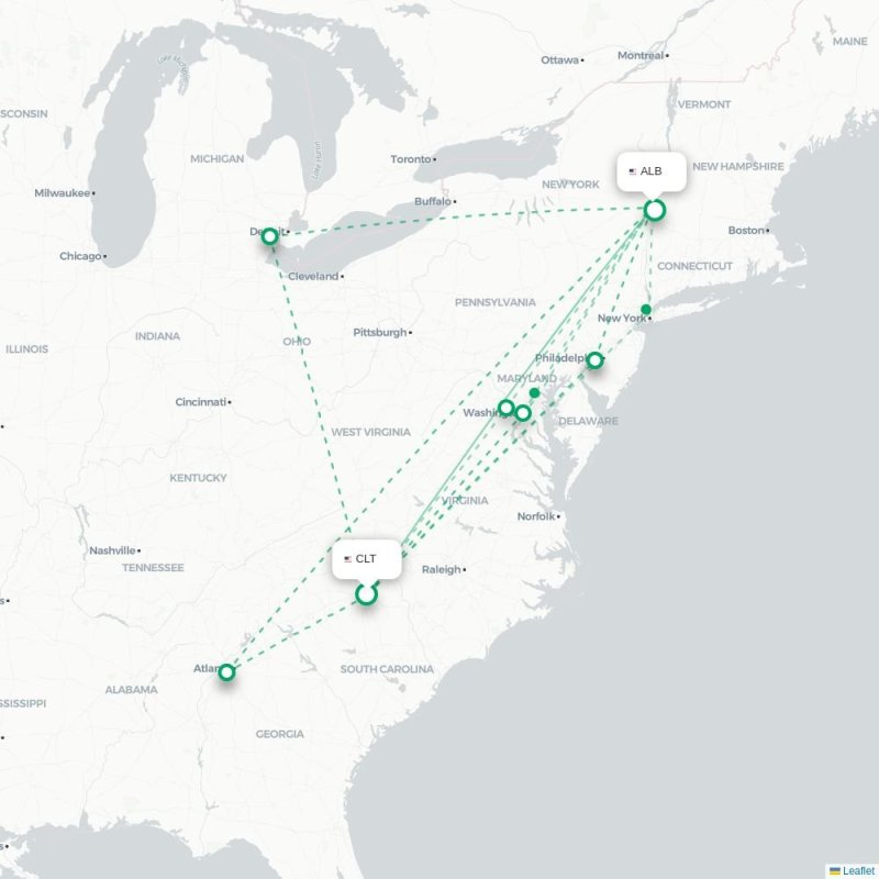 CLT - ALB route map