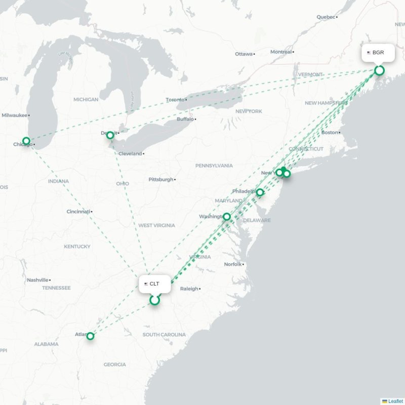 CLT - BGR route map