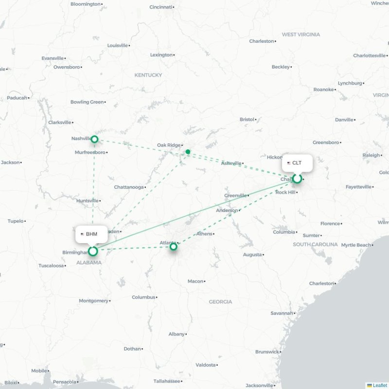 CLT - BHM route map