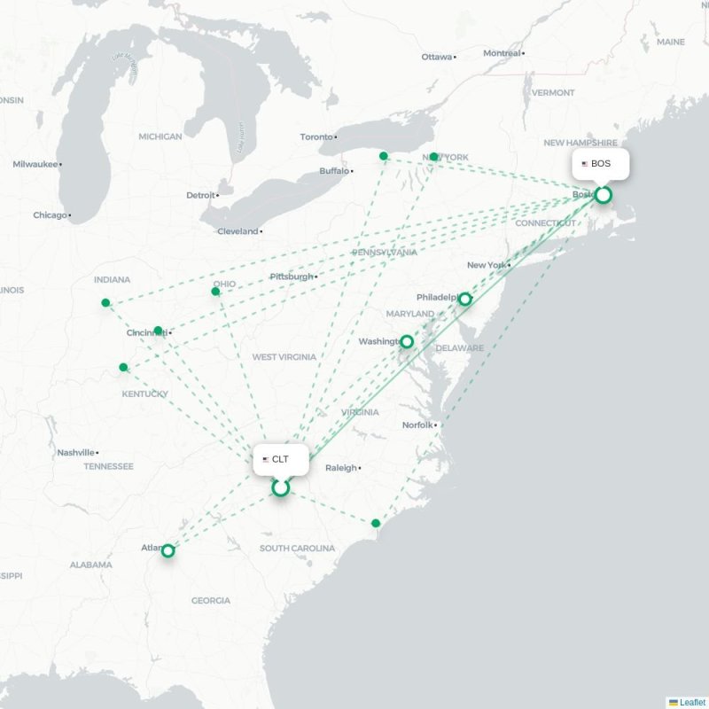 CLT - BOS route map