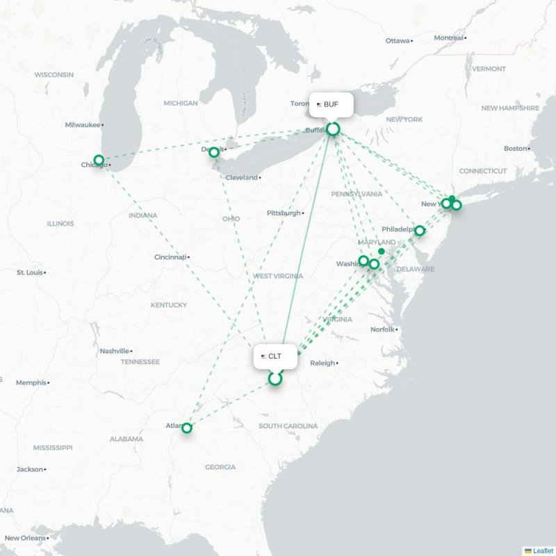 CLT - BUF route map