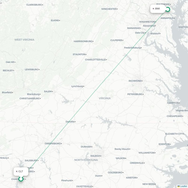 CLT - BWI route map