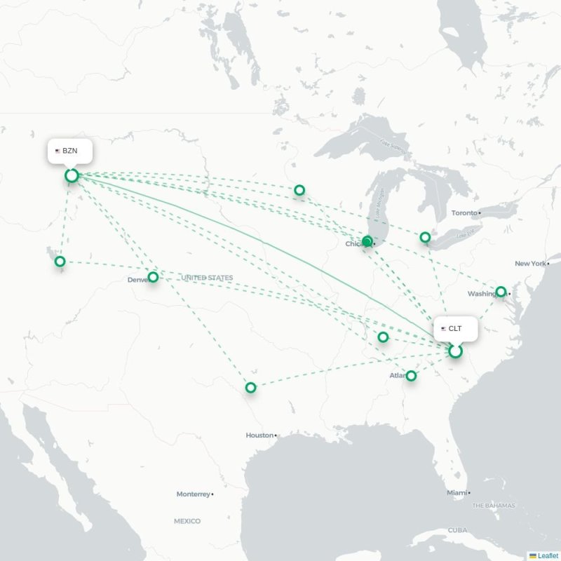 CLT - BZN route map