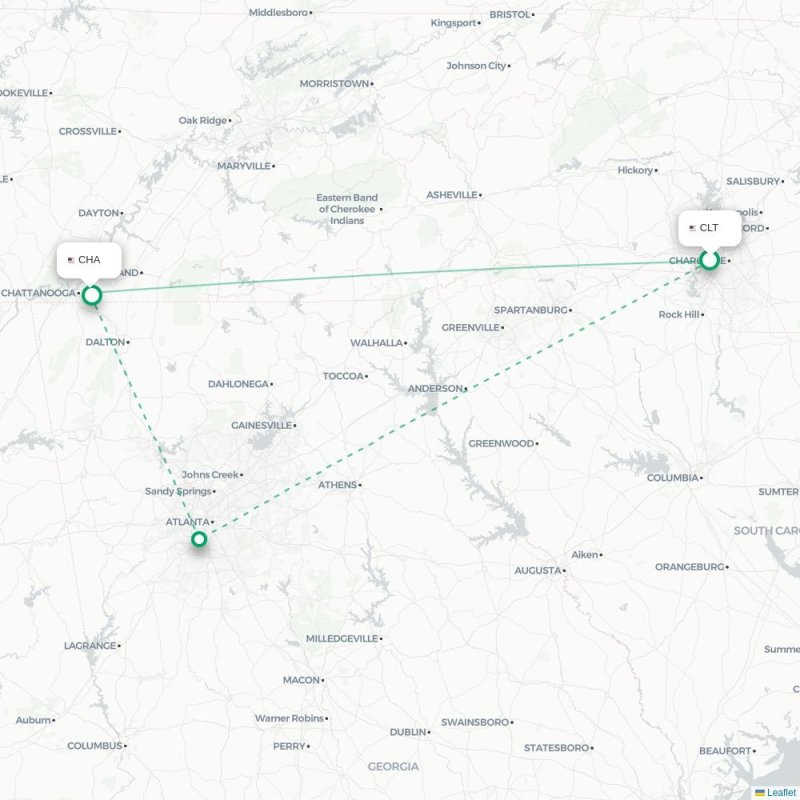 CLT - CHA route map