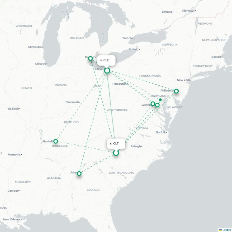 CLT - CLE route map