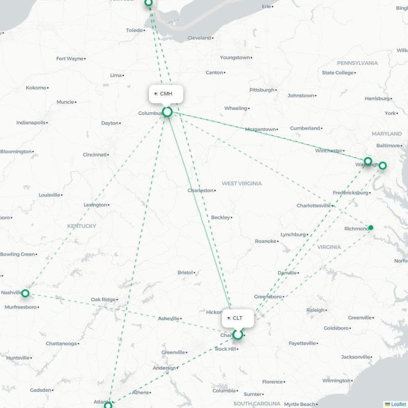 CLT - CMH route map
