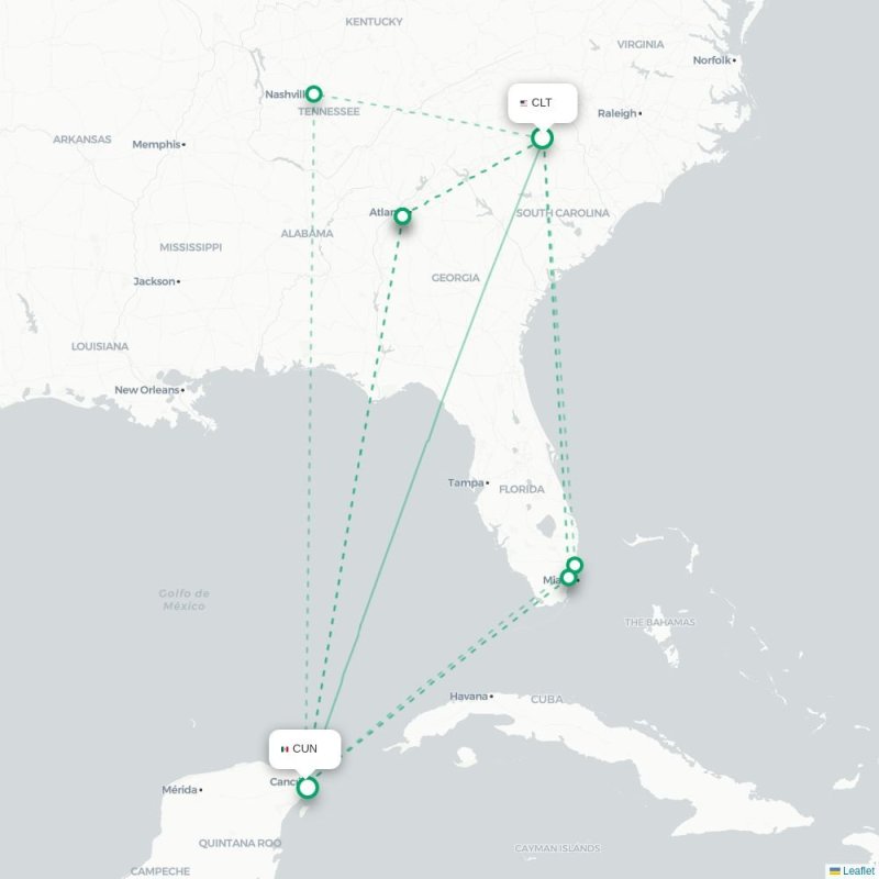 CLT - CUN route map