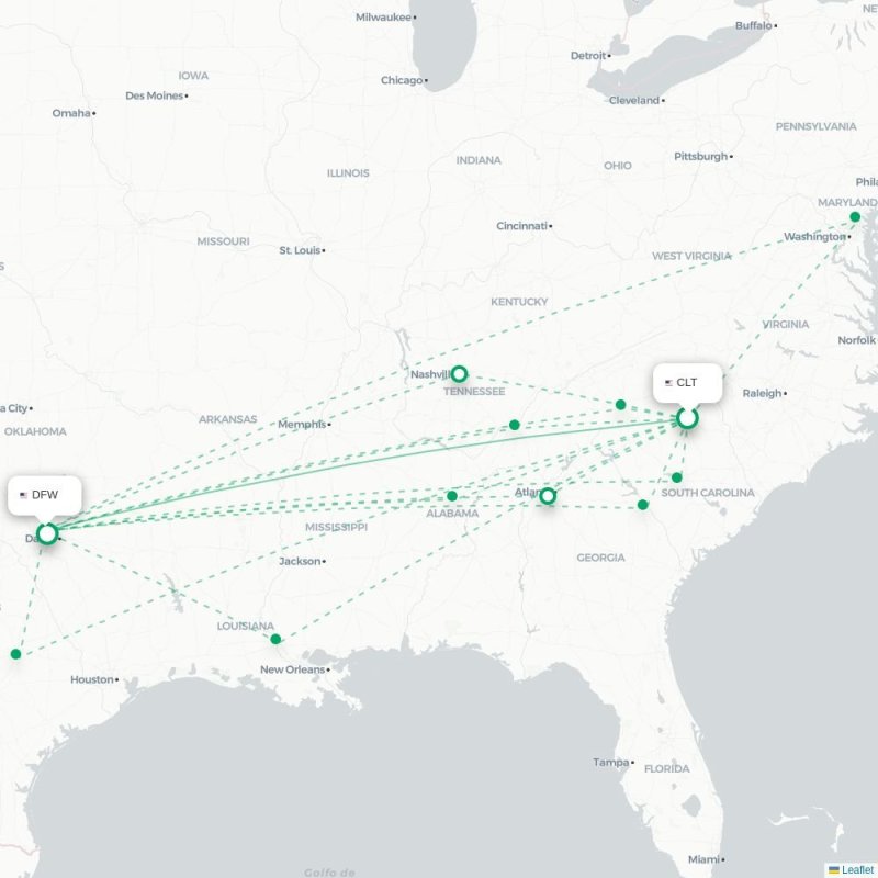 CLT - DFW route map