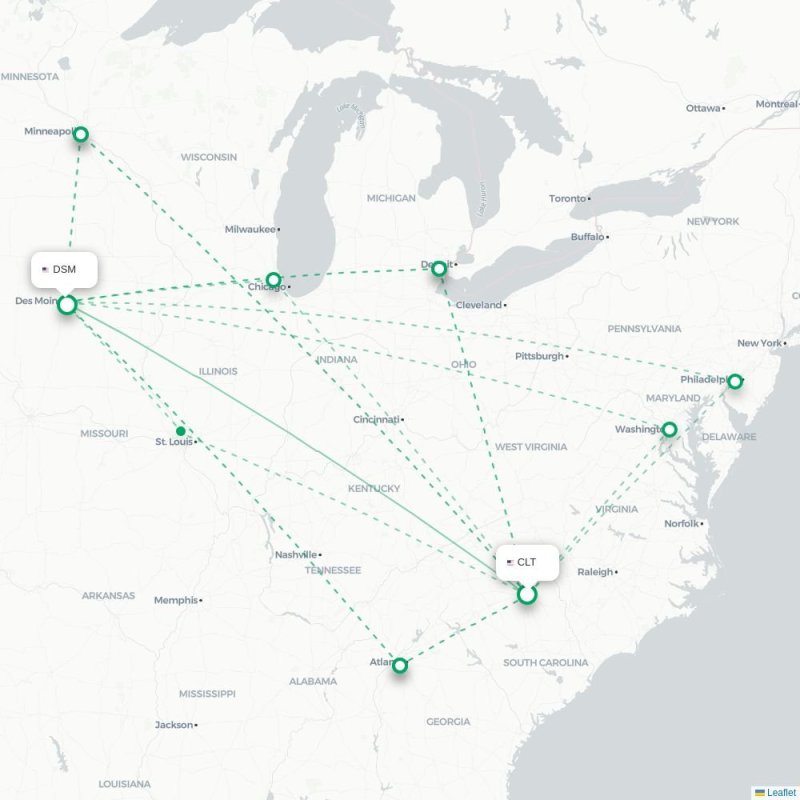 CLT - DSM route map