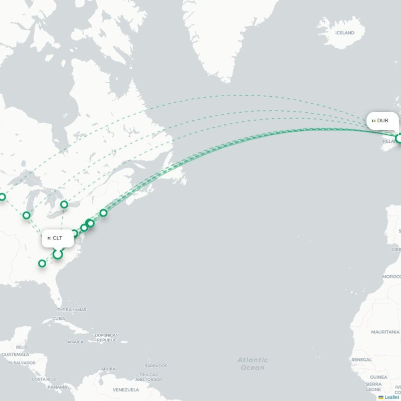 CLT - DUB route map