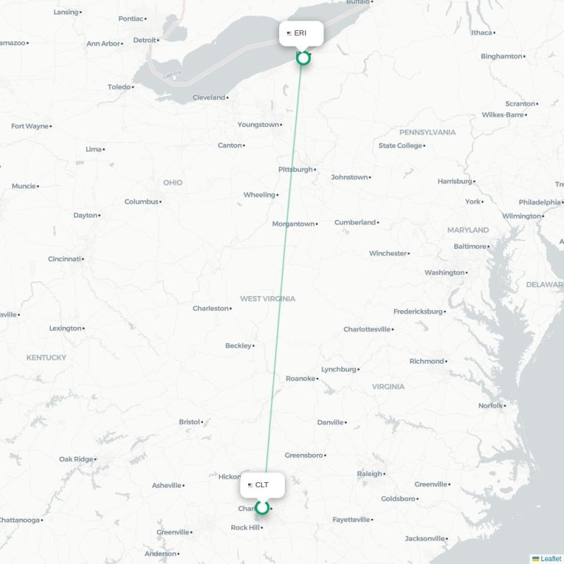 CLT - ERI route map