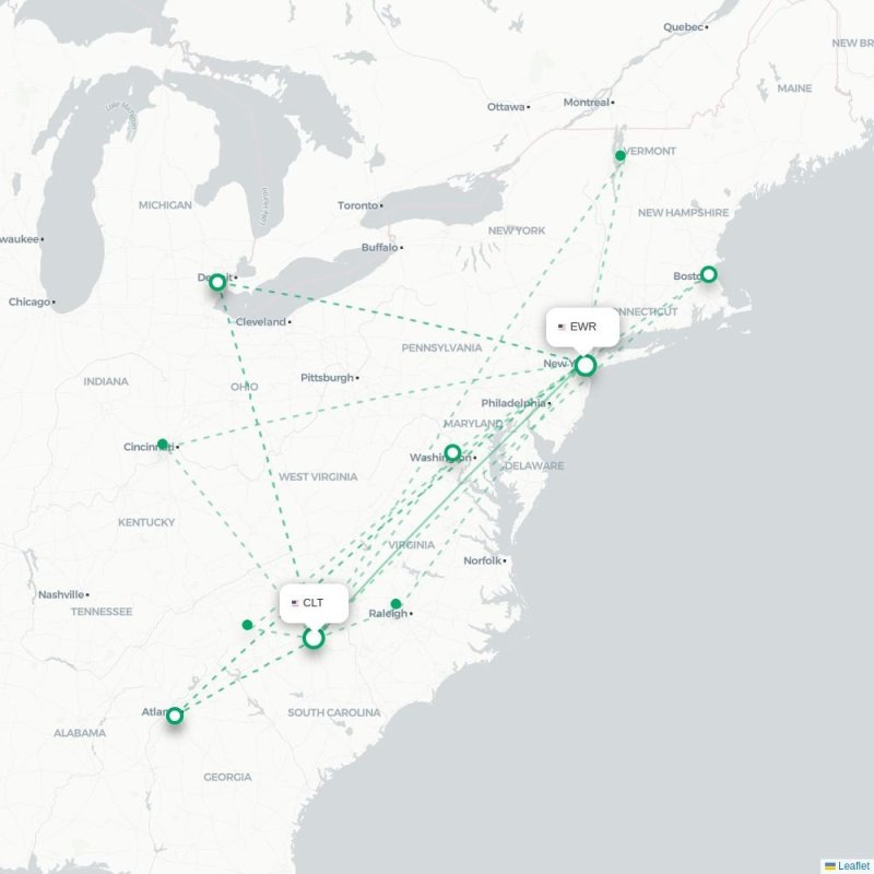 CLT - EWR route map