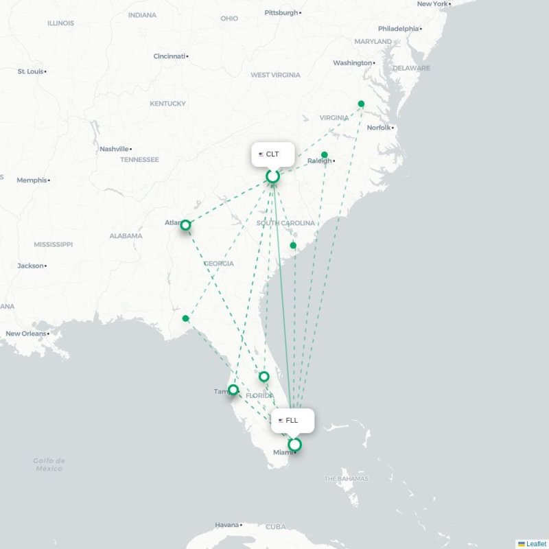 CLT - FLL route map