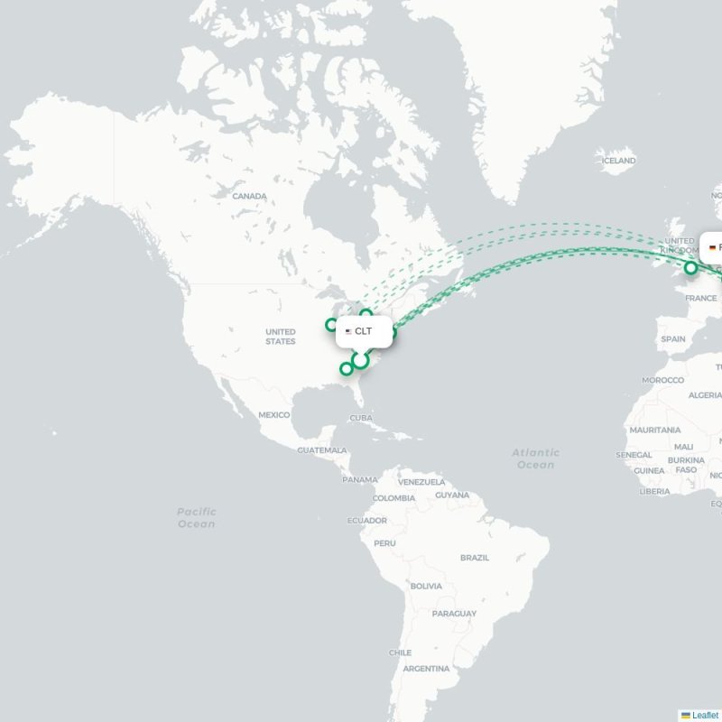CLT - FRA route map