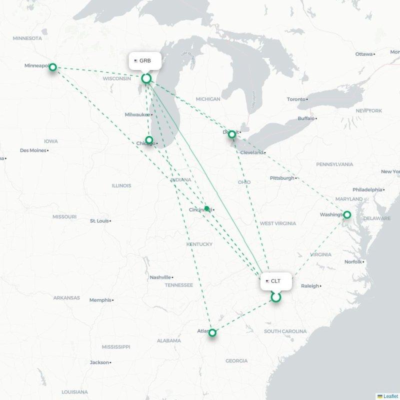 CLT - GRB route map
