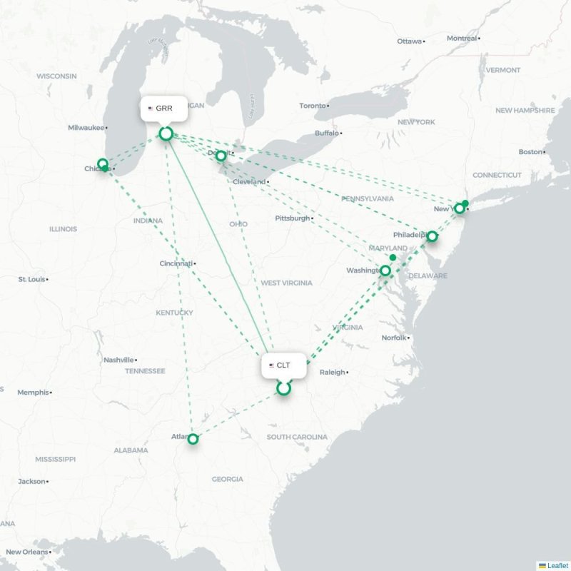 CLT - GRR route map
