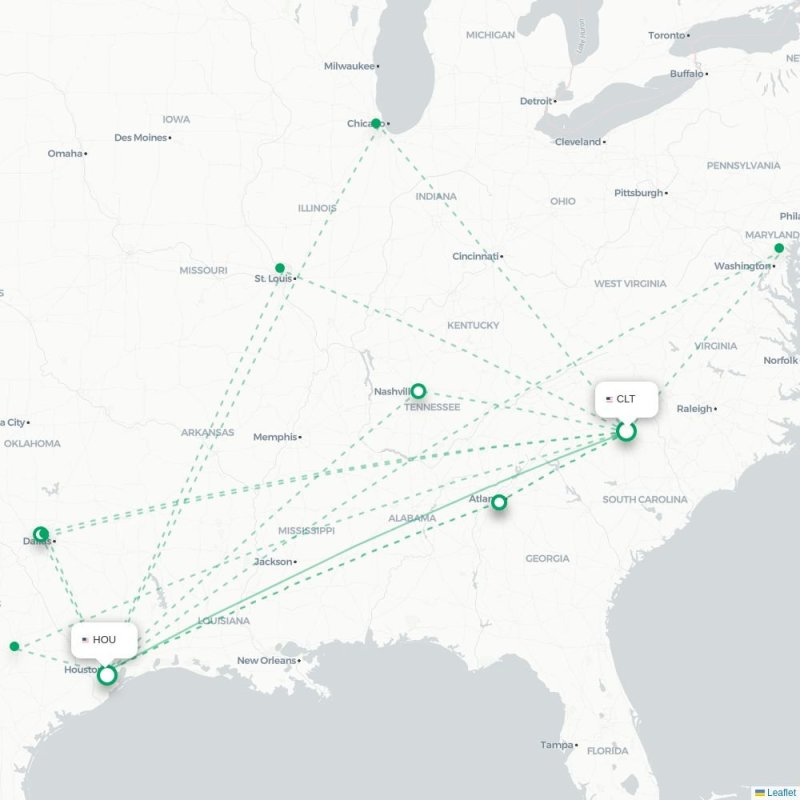 CLT - HOU route map