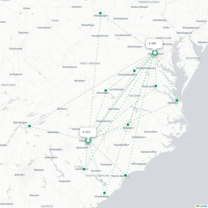 CLT - IAD route map