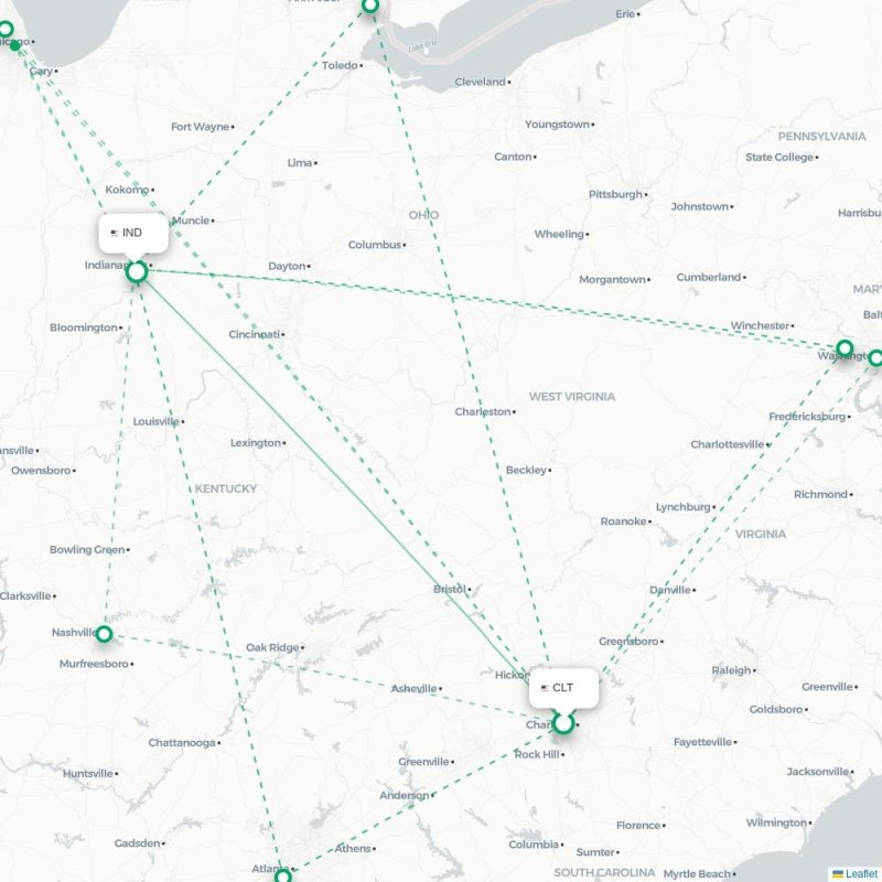 CLT - IND route map