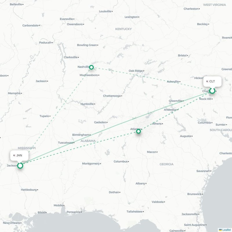 CLT - JAN route map