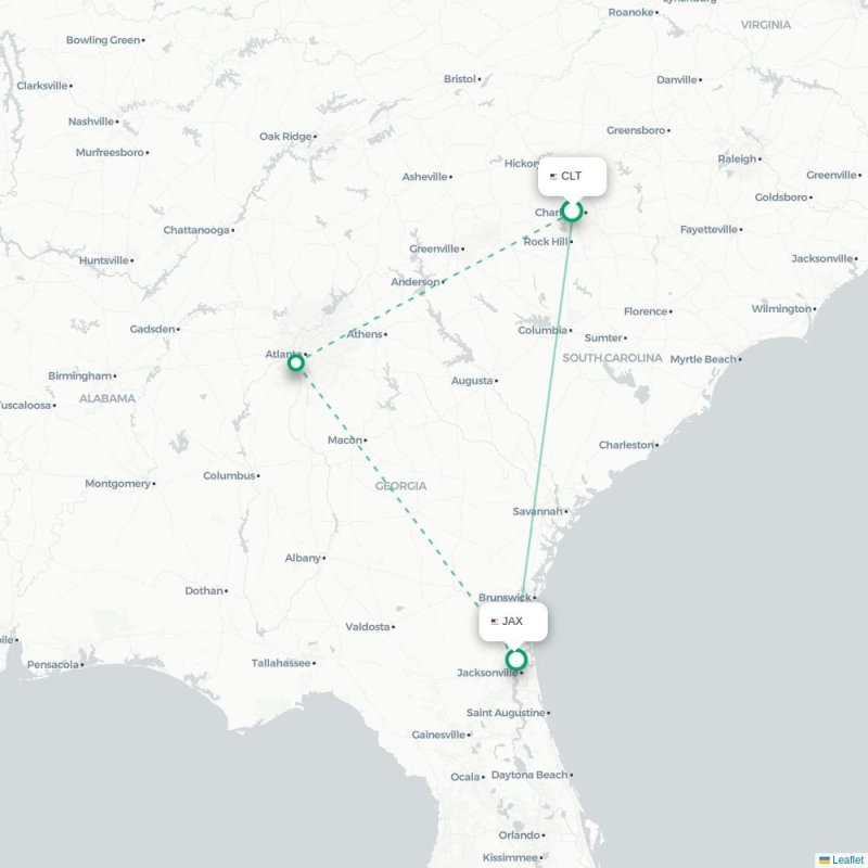 CLT - JAX route map