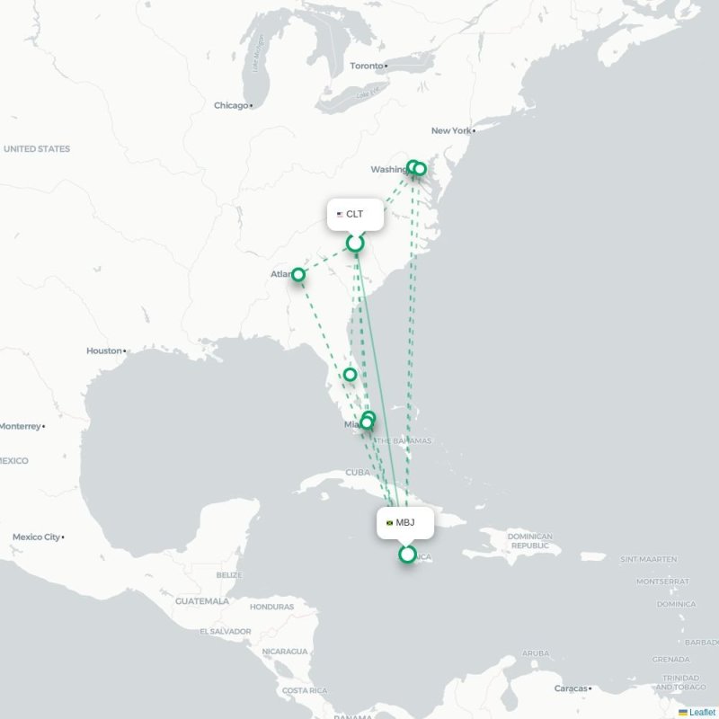 CLT - MBJ route map