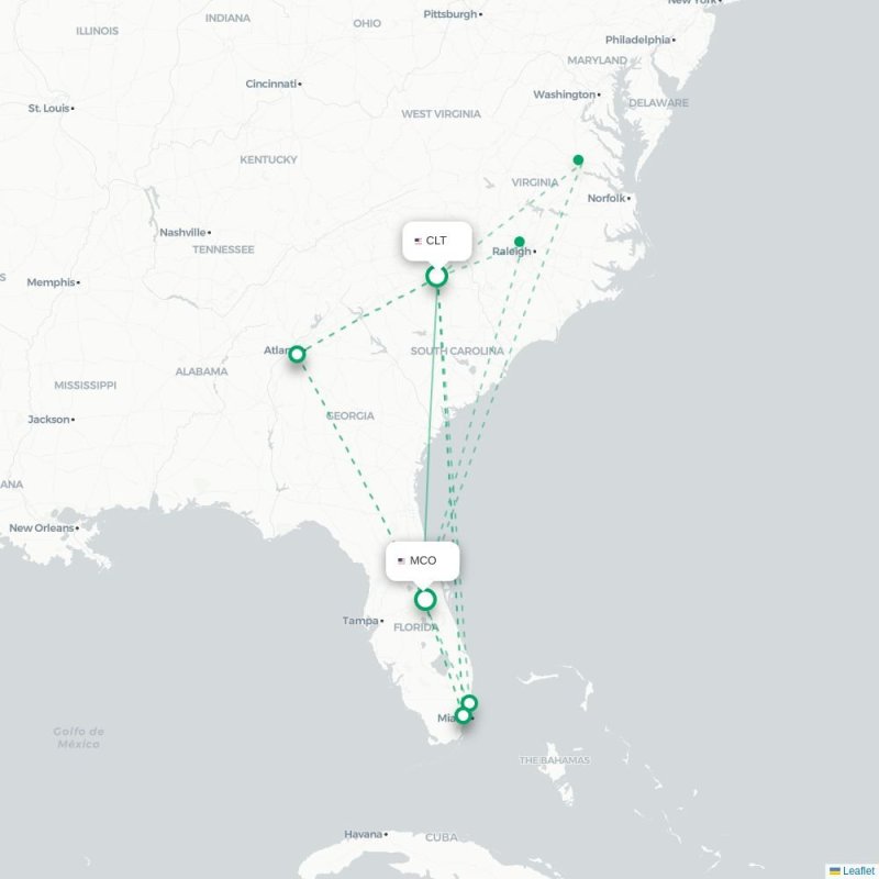 CLT - MCO route map