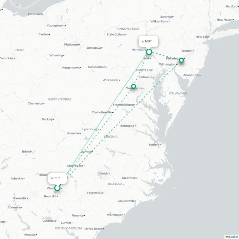 CLT - MDT route map