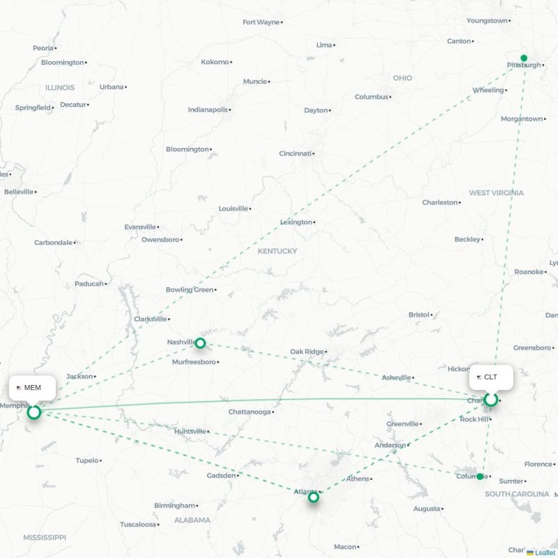 CLT - MEM route map