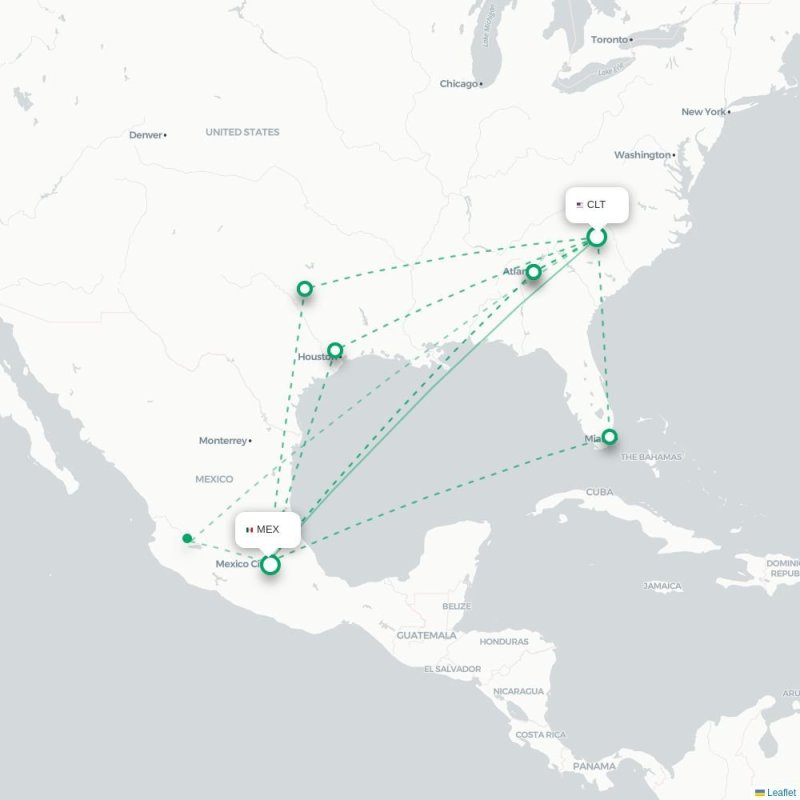 CLT - MEX route map