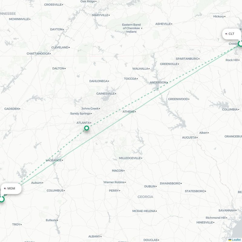 CLT - MGM route map