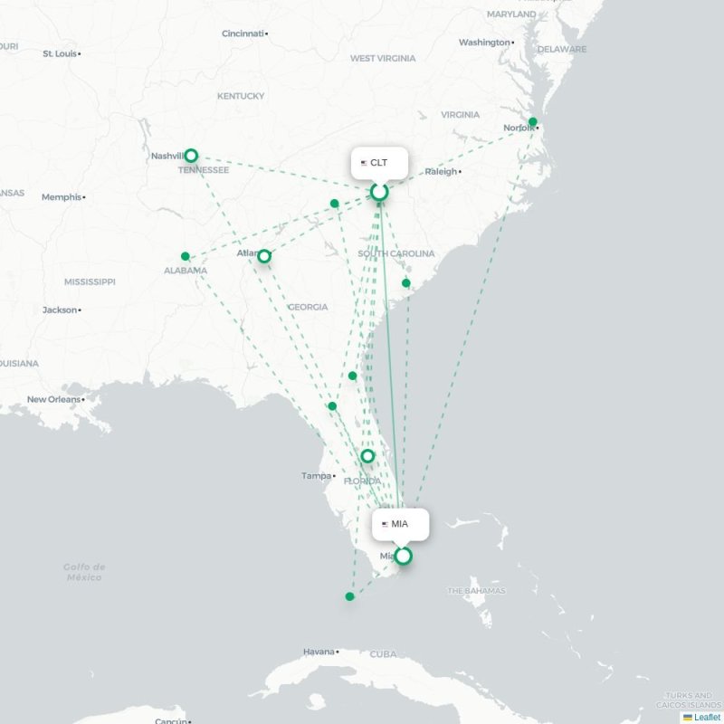 CLT - MIA route map