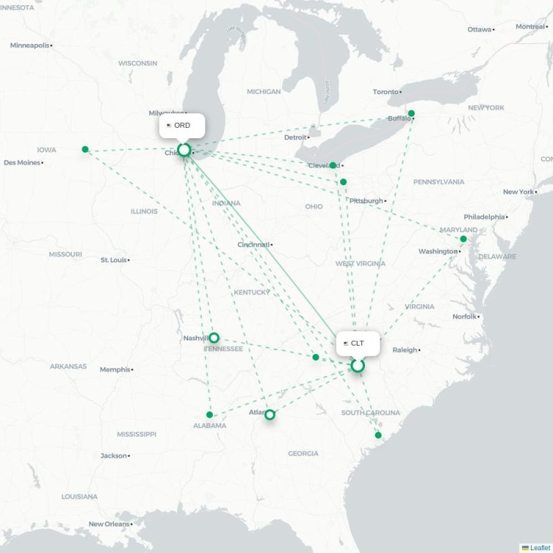CLT - ORD route map