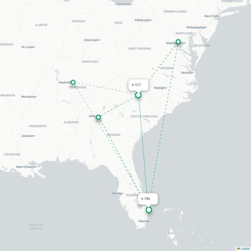 CLT - PBI route map