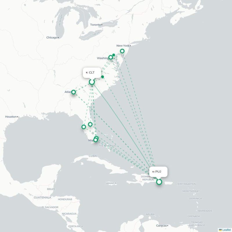 CLT - PUJ route map