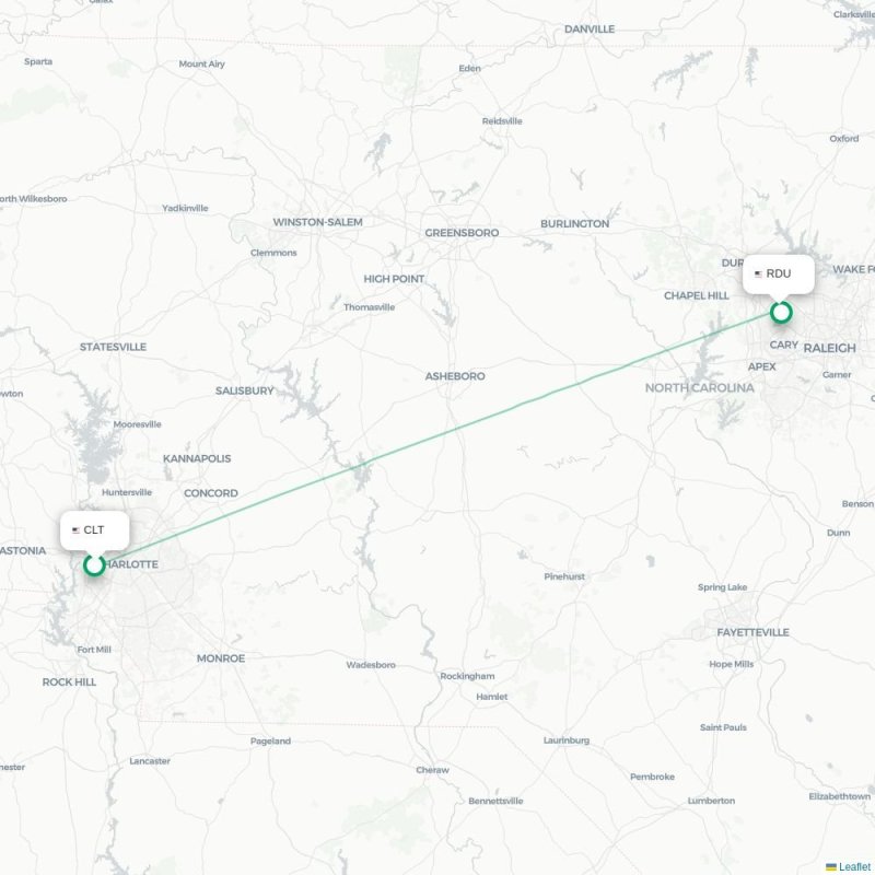 CLT - RDU route map