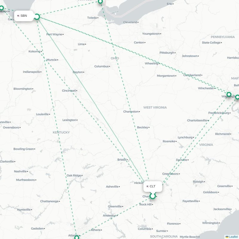 CLT - SBN route map