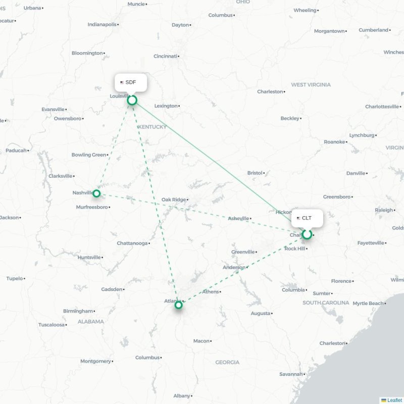 CLT - SDF route map
