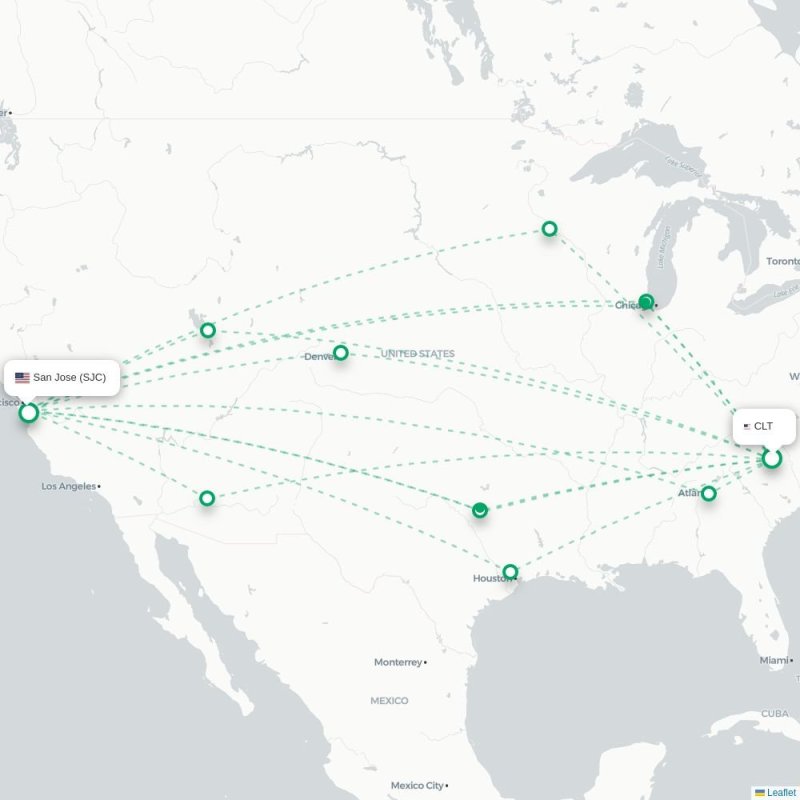 CLT - SJC route map