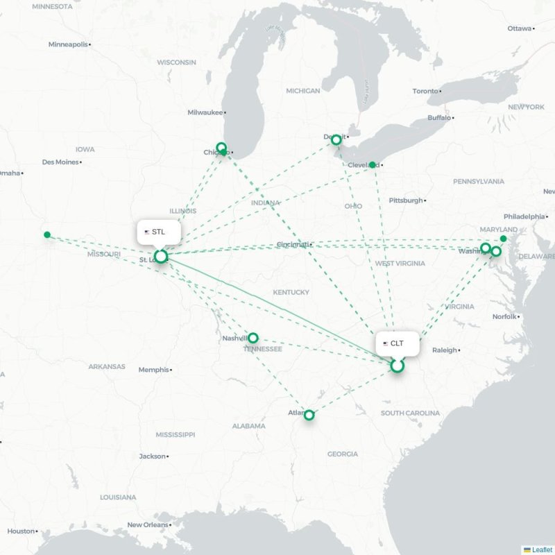 CLT - STL route map