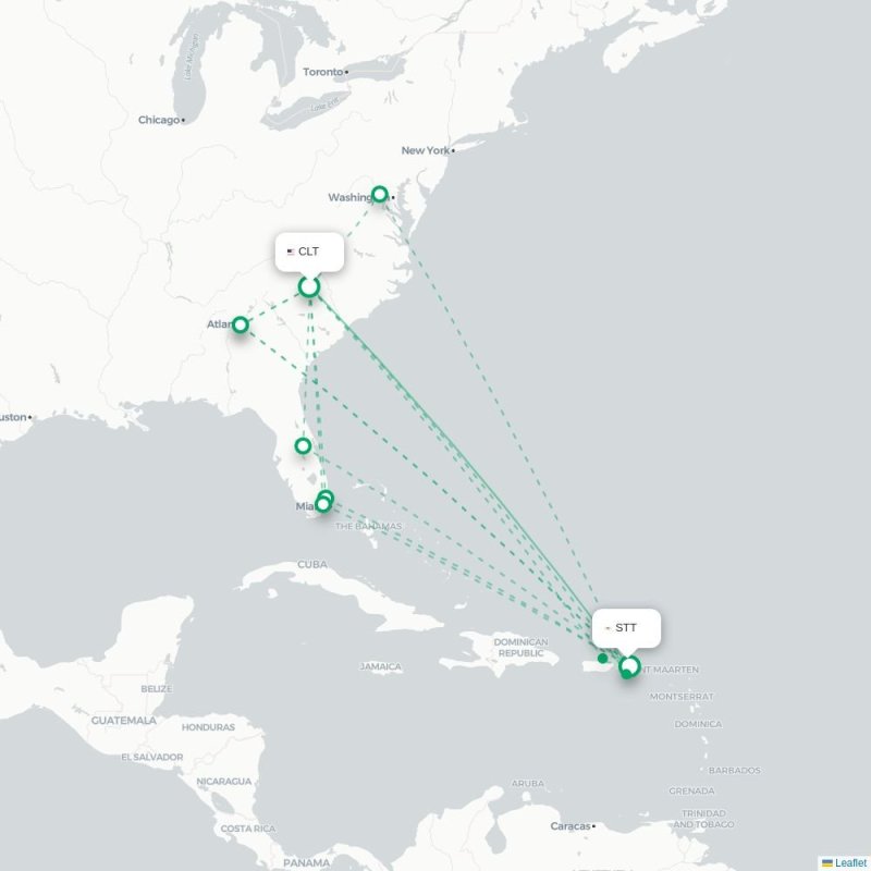 CLT - STT route map