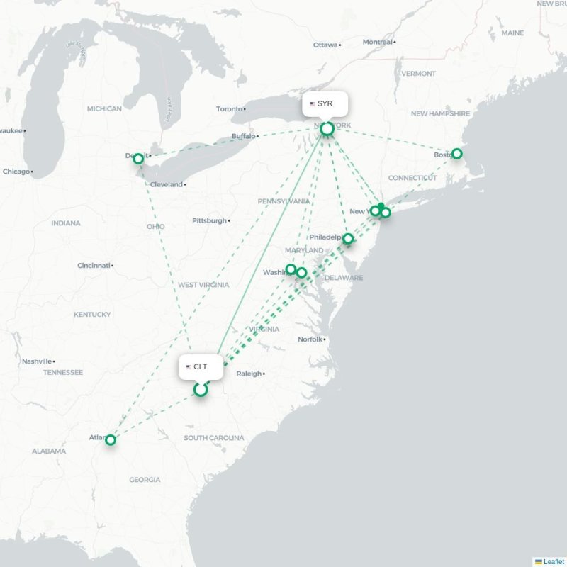 CLT - SYR route map