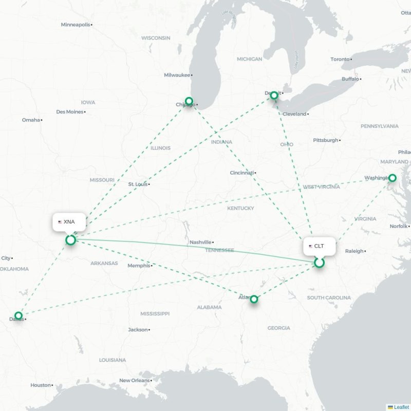CLT - XNA route map