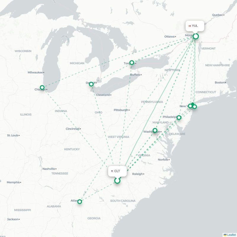 CLT - YUL route map