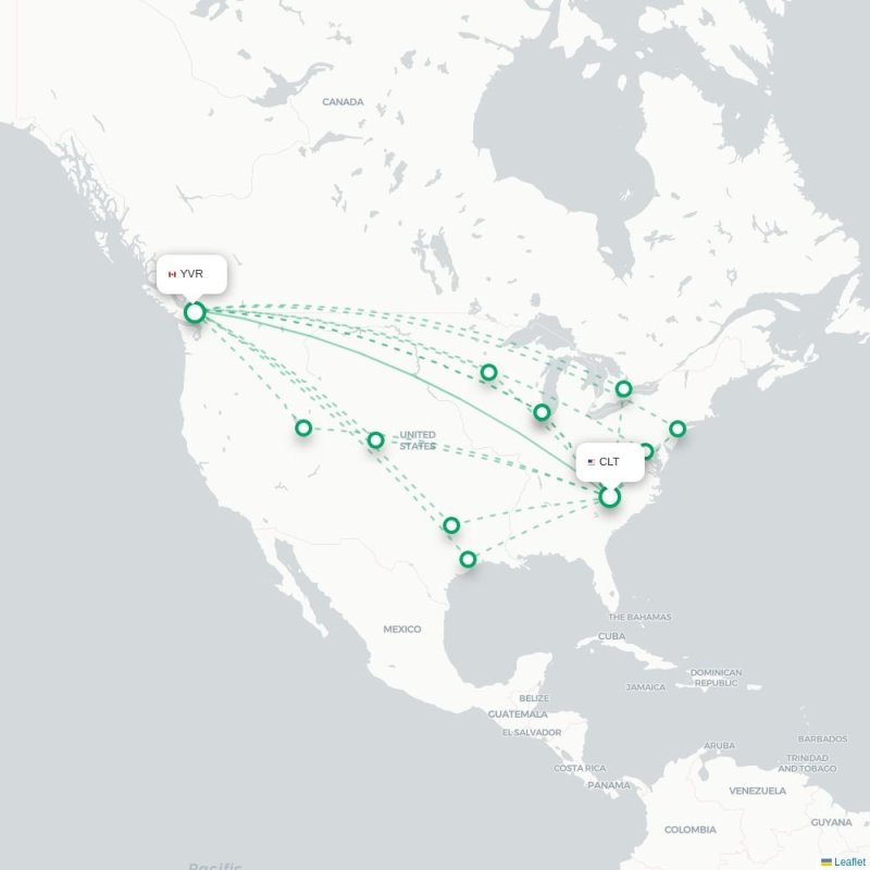 CLT - YVR route map